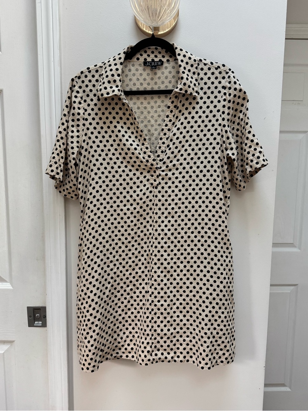 J. Crew Beige and Black Polka Dot Short Sleeve Dress